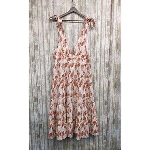 House of Harlow Linen Blend Midi Dress Strap Tie Boho Beachy Resort Prairie XL